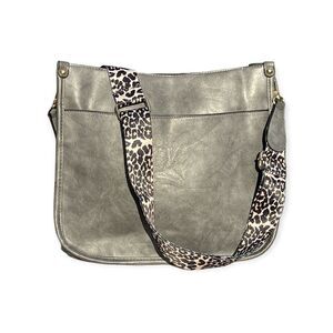 Cheetah Print Gray Black Tan Cream Shoulder Crossbody Large Bag